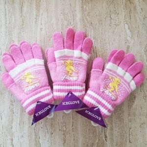 Set of 3 New Pink White Double Layered 2 in 1 Wool Blend Cozy Warm Gloves